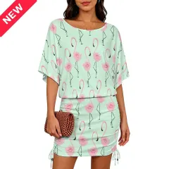 Women's Batwing Sleeve Ruched Dress thumbnail 1