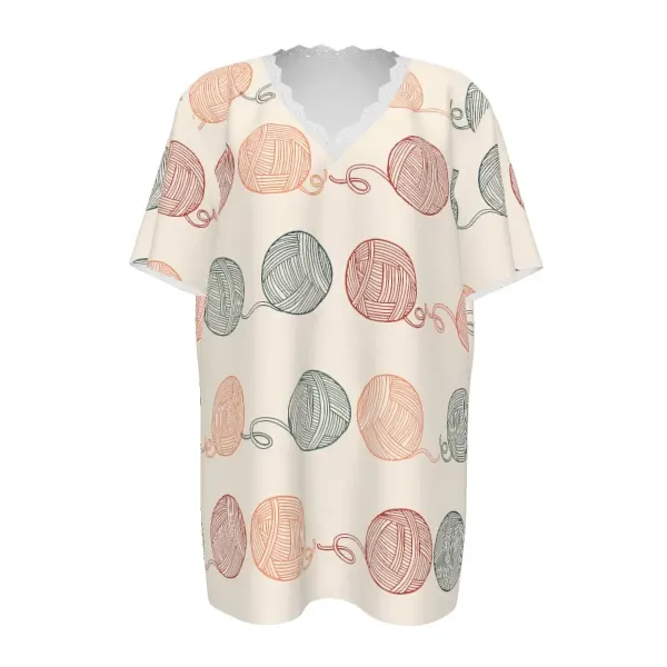 Women's Lace Trim V-Neck Short Sleeve T-Shirt