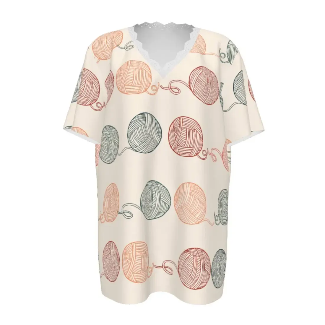 Women's Lace Trim V-Neck Short Sleeve T-Shirt
