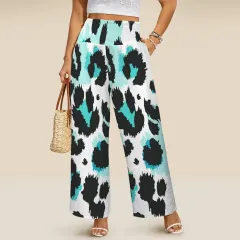 All Over Print Elastic Waist Wide Leg Pants thumbnail 1
