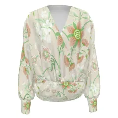 Women's Silk Velvet V-Neck Long Sleeve Shirt thumbnail 2
