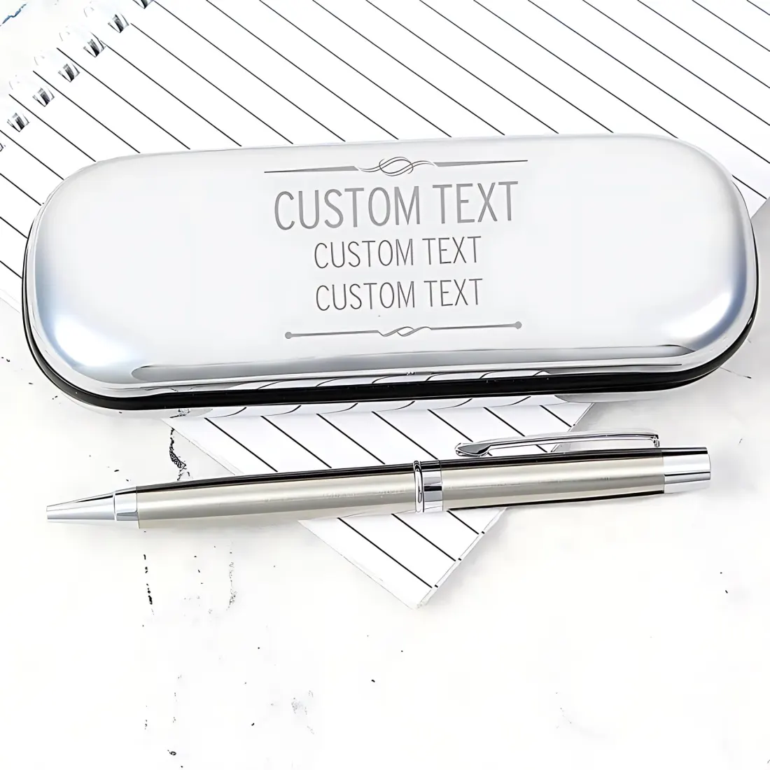 Personalised Scroll Ballpoint Pen with Engraved Silver Tone Gift Box — photo 2