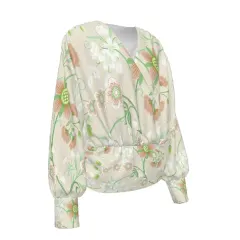 Women's Silk Velvet V-Neck Long Sleeve Shirt thumbnail 3