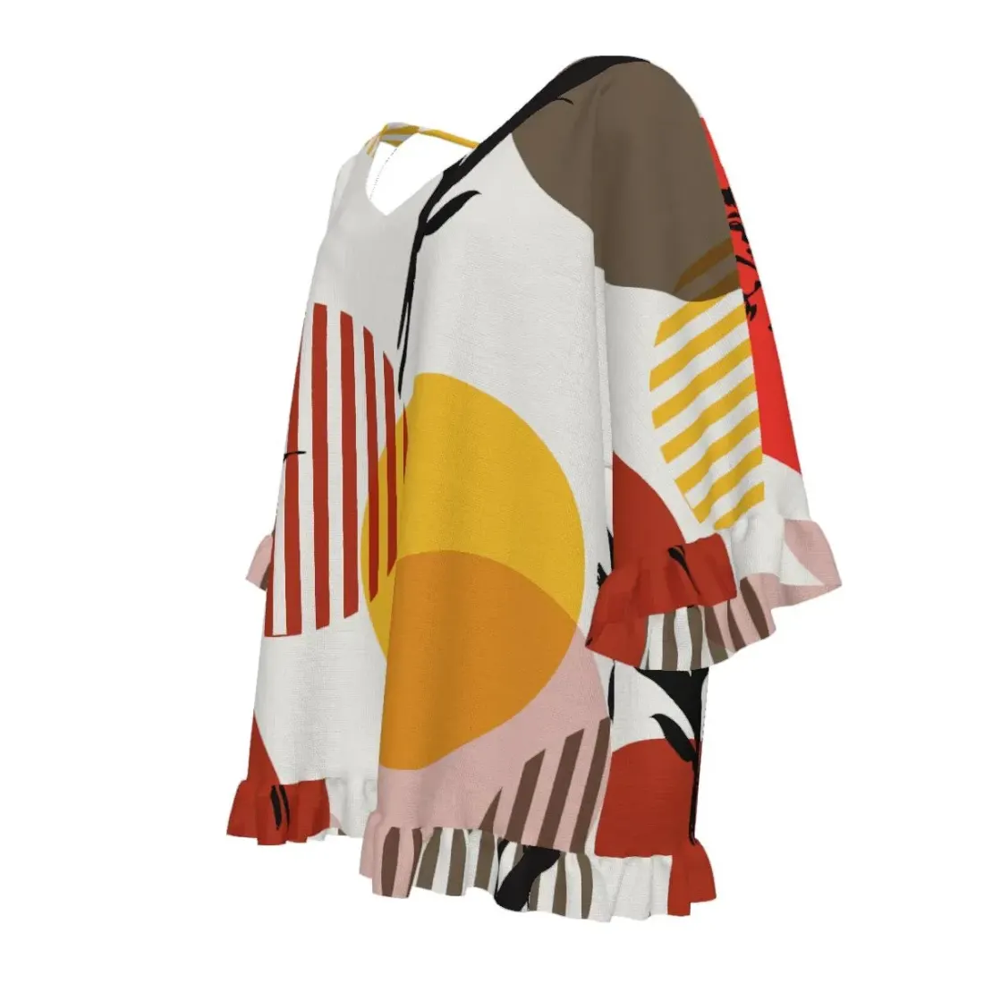 Women's V-Neck Short Sleeve Top with Ruffled Sleeves & Hem — photo 5