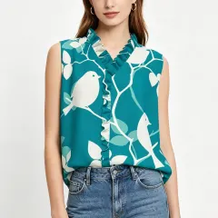 Women's Ruffle V-Neck Blouse Sleeveless thumbnail 1