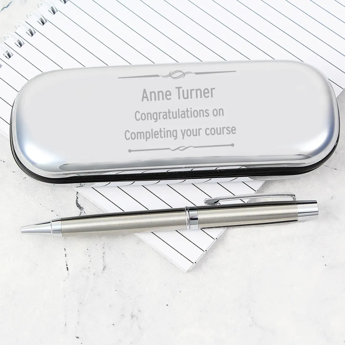 Personalised Scroll Ballpoint Pen with Engraved Silver Tone Gift Box — photo 4
