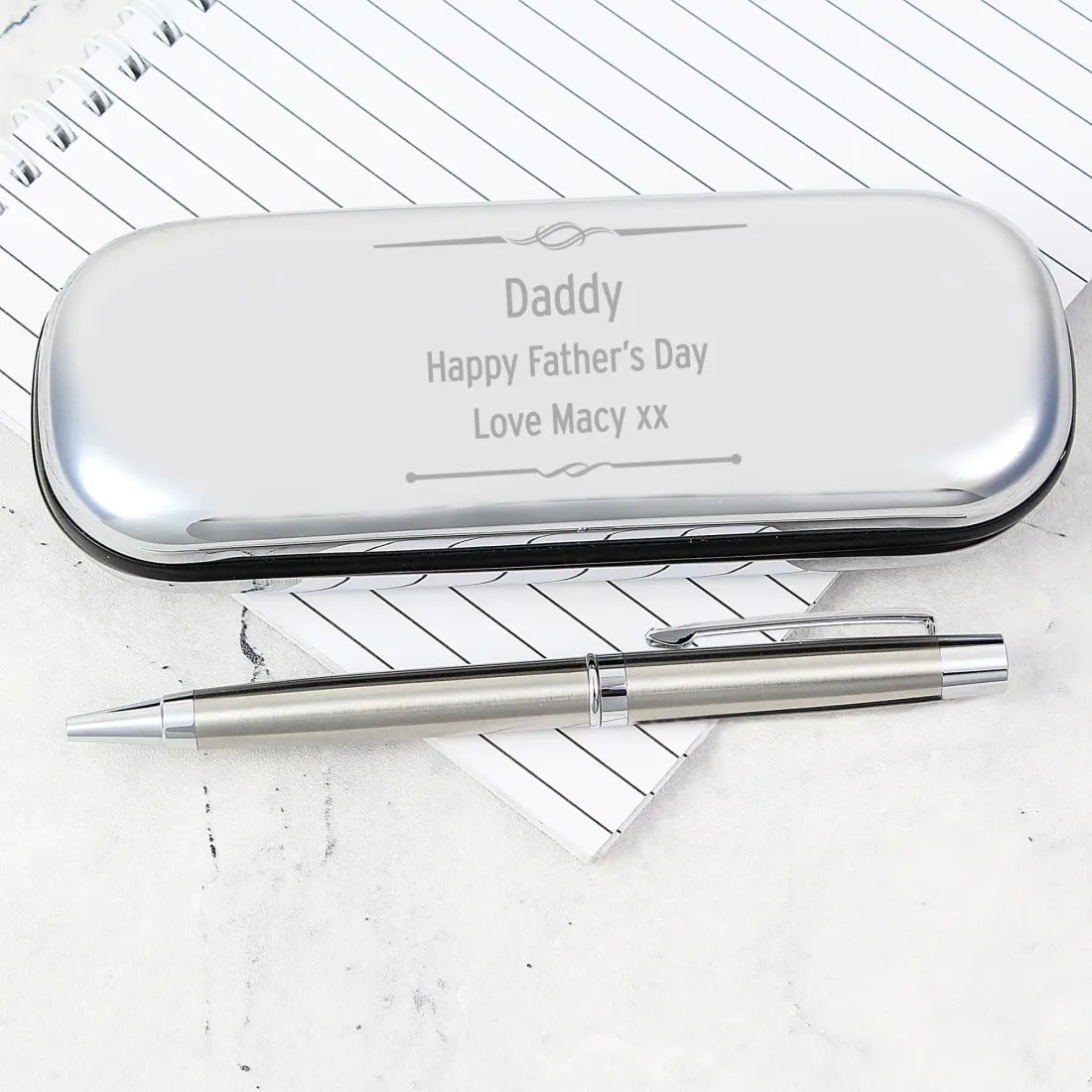 Personalised Scroll Ballpoint Pen with Engraved Silver Tone Gift Box — photo 5