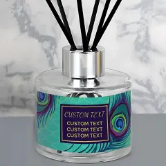 Personalised Peacock Reed Diffuser, Custom Text, Turquoise Label, Glass Bottle thumbnail 2