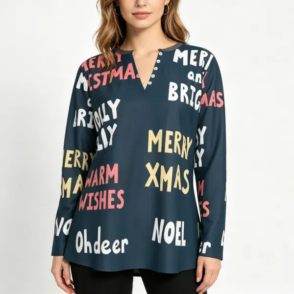 Women's V-Neck Long Sleeve Shirt with Buttons