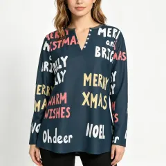 Women's V-Neck Long Sleeve Shirt with Buttons thumbnail 1