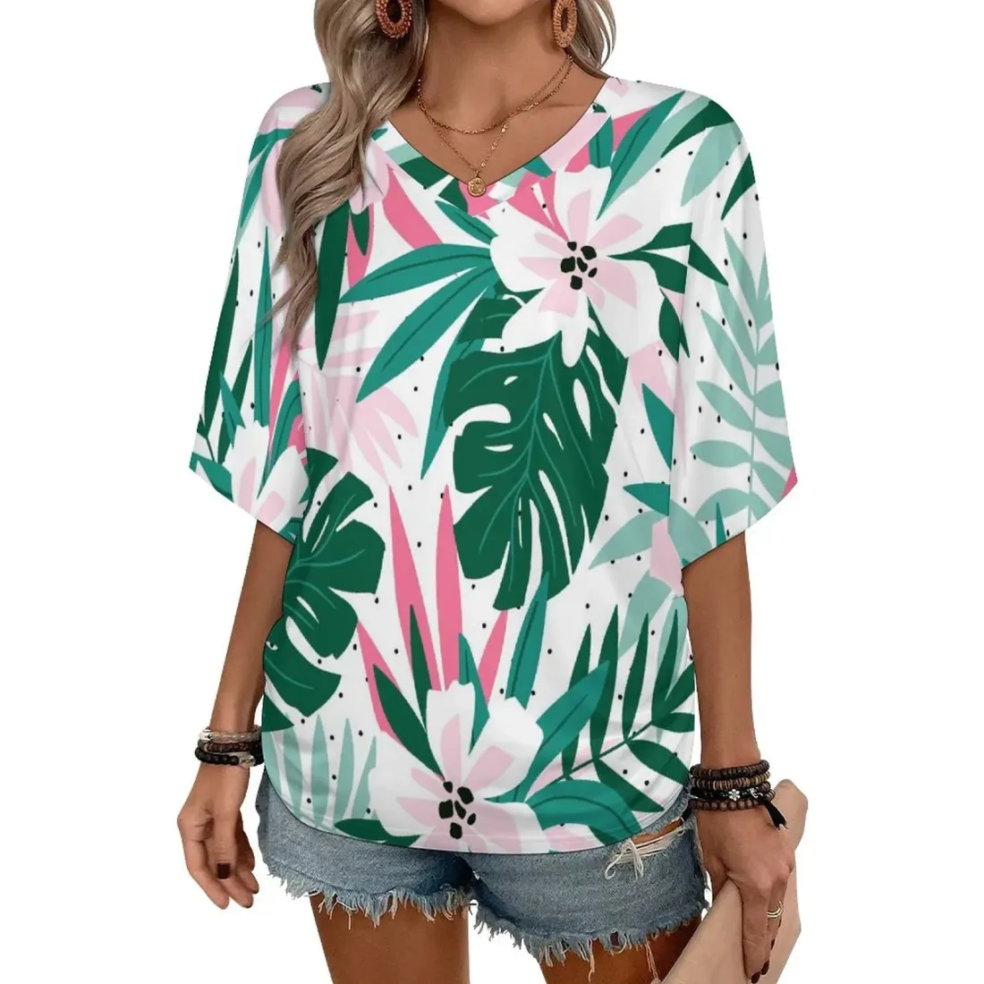 Women's V-Neck Batwing Sleeve T-Shirt — photo 2