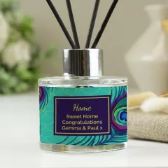 Personalised Peacock Reed Diffuser, Custom Text, Turquoise Label, Glass Bottle thumbnail 3