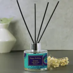 Personalised Peacock Reed Diffuser, Custom Text, Turquoise Label, Glass Bottle thumbnail 4