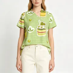 Women's Asymmetrical V-Neck T-Shirt with Buttons thumbnail 1