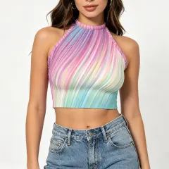 Women's Sleeveless High Neck Crop Tank Top thumbnail 1
