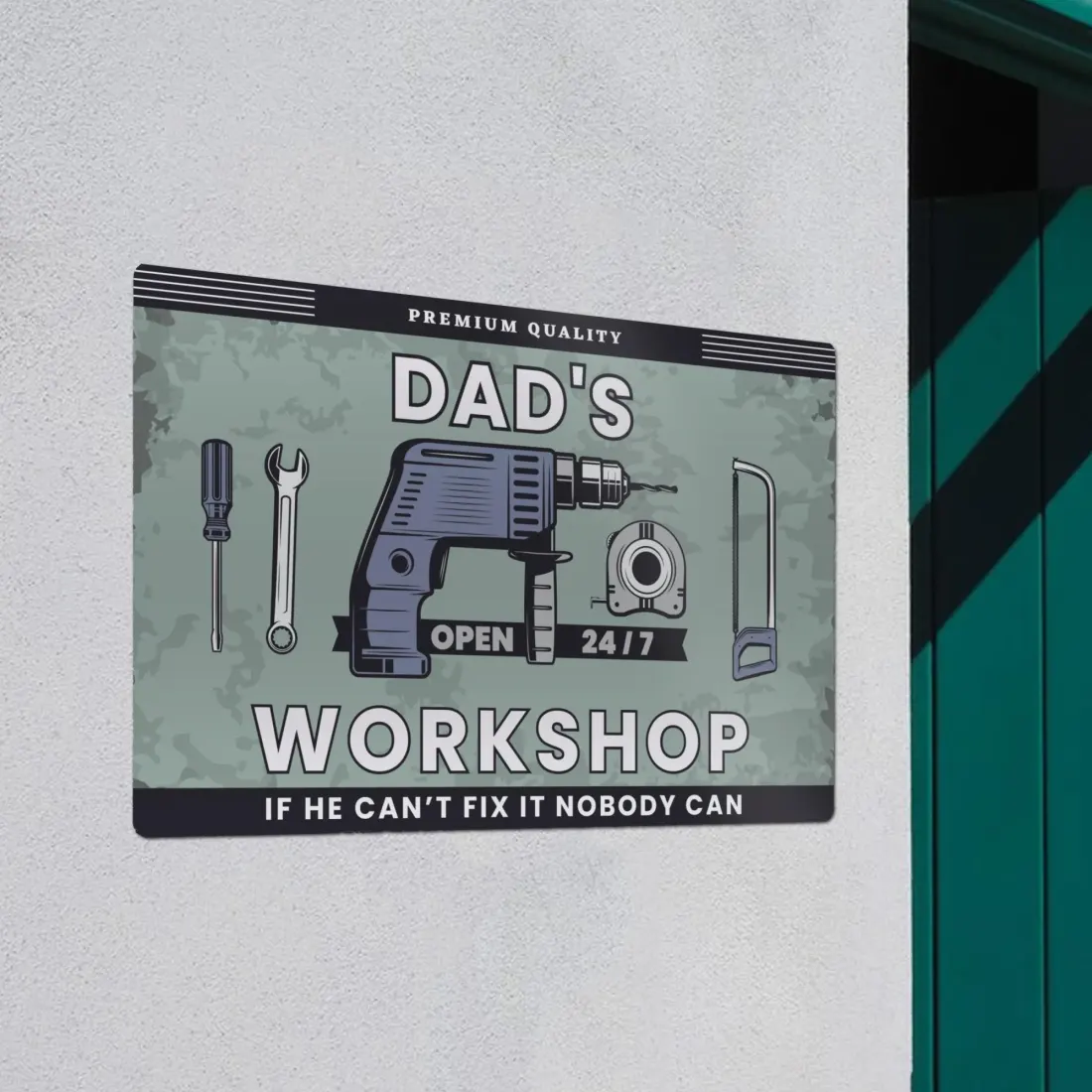 Personalised Daddy's Workshop Metal Sign, Open 24/7 Garage Plaque, Dad Man Cave Art — photo 3