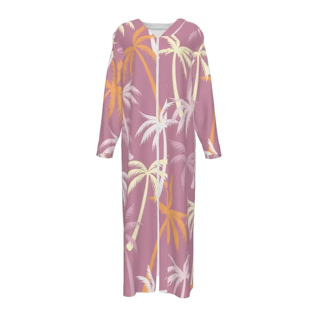 Women's Long Sleeve V-Neck Zip-Front Maxi Dress