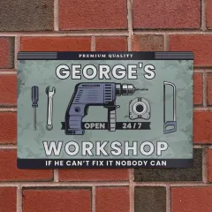 Personalised Daddy's Workshop Metal Sign, Open 24/7 Garage Plaque, Dad Man Cave Art thumbnail 6