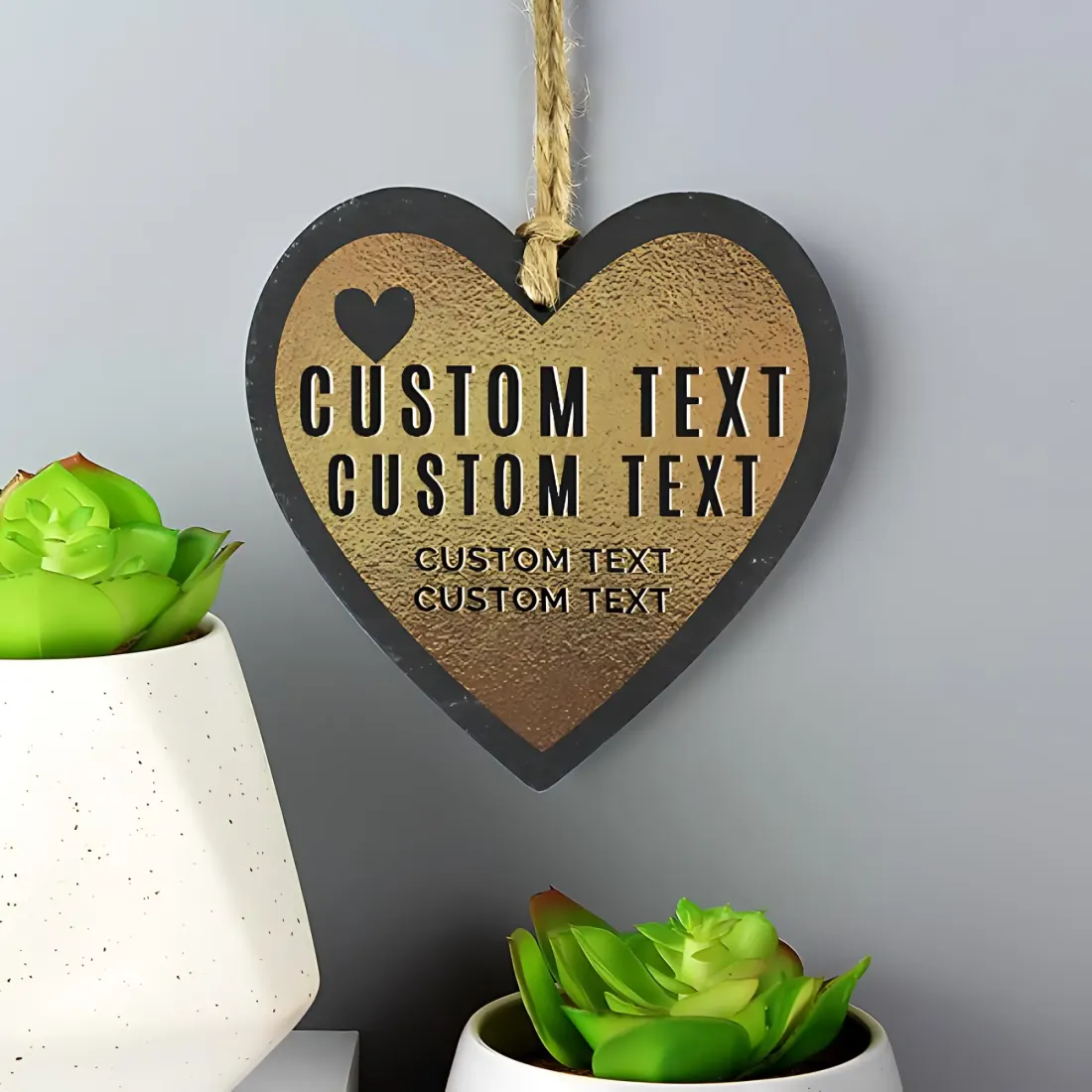 Personalised Gold Slate Heart Decoration, Custom Engraved Hanging Keepsake, Romantic Gift for Couples — photo 2