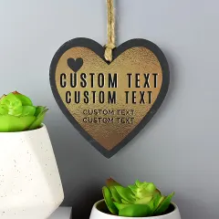 Personalised Gold Slate Heart Decoration, Custom Engraved Hanging Keepsake, Romantic Gift for Couples thumbnail 2