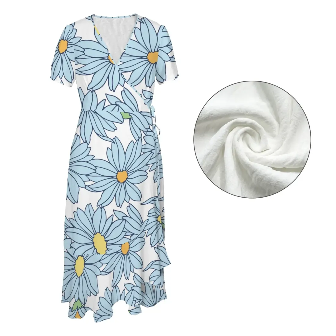 V Neck Short Sleeve Ruffle Hem Split Long Dress — photo 4
