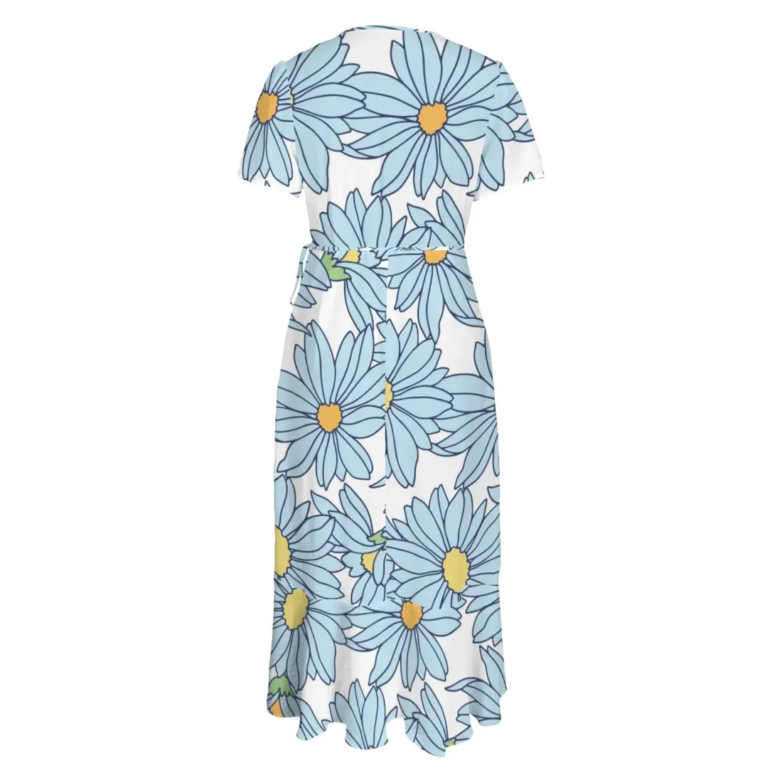 V Neck Short Sleeve Ruffle Hem Split Long Dress — photo 5