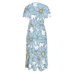 V Neck Short Sleeve Ruffle Hem Split Long Dress thumbnail 5