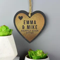 Personalised Gold Slate Heart Decoration, Custom Engraved Hanging Keepsake, Romantic Gift for Couples thumbnail 3