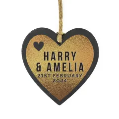 Personalised Gold Slate Heart Decoration, Custom Engraved Hanging Keepsake, Romantic Gift for Couples thumbnail 4
