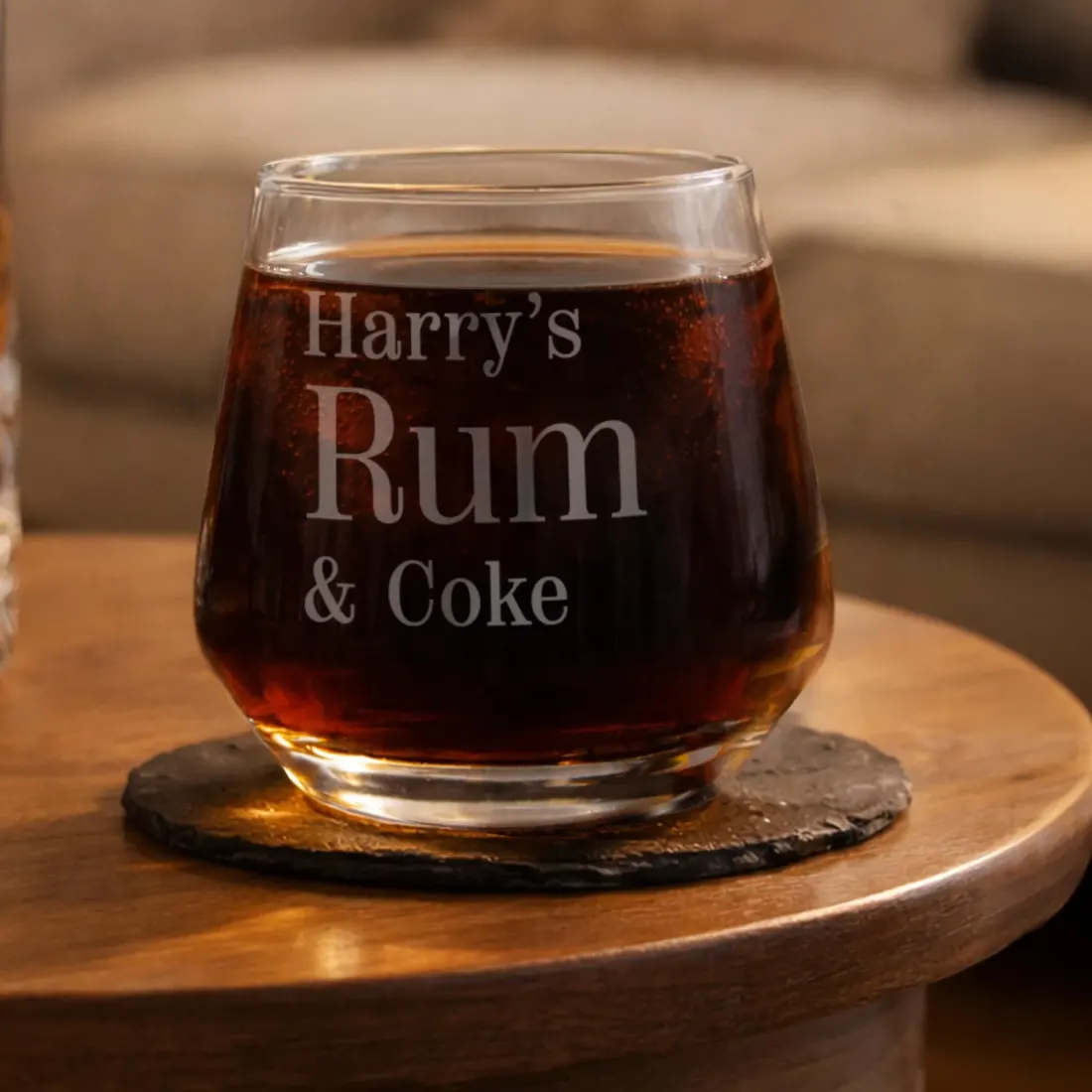 Personalised Rum and Coke Tumbler, Custom Engraved Whiskey Glass, Cocktail Lover Barware