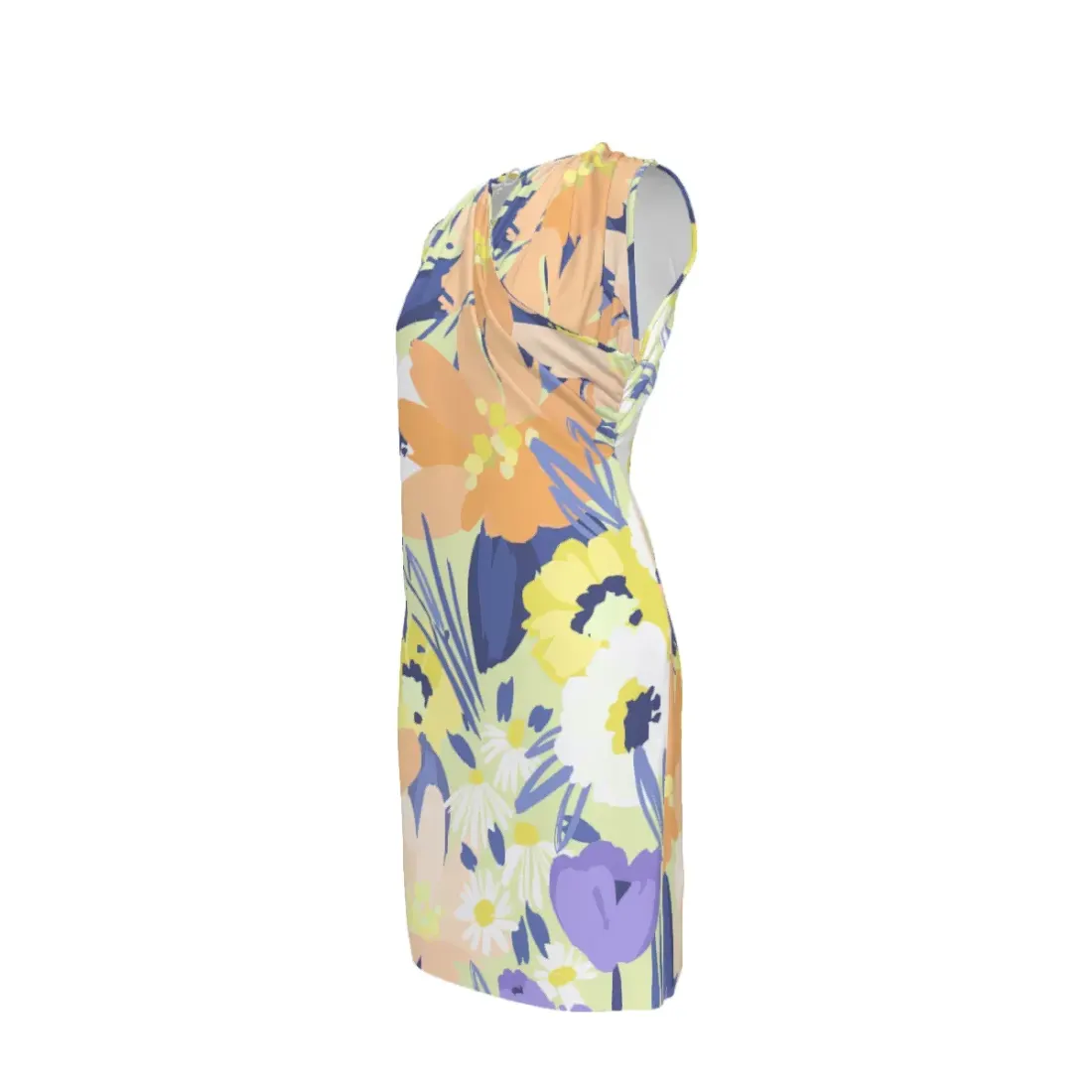 Women's V Neck Criss-Cross Ruched Sleeveless Dress with Pockets — photo 4
