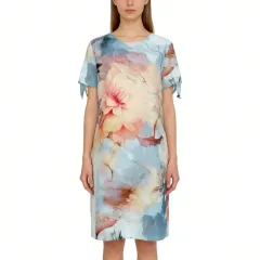 Women's V-Neck Short Sleeve Tie-Cuff Dress thumbnail 1