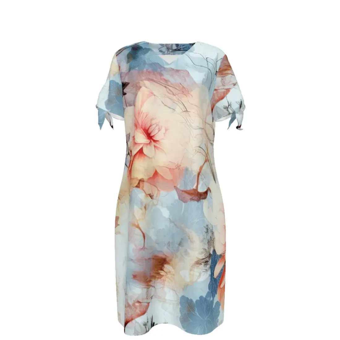 Women's V-Neck Short Sleeve Tie-Cuff Dress — photo 2