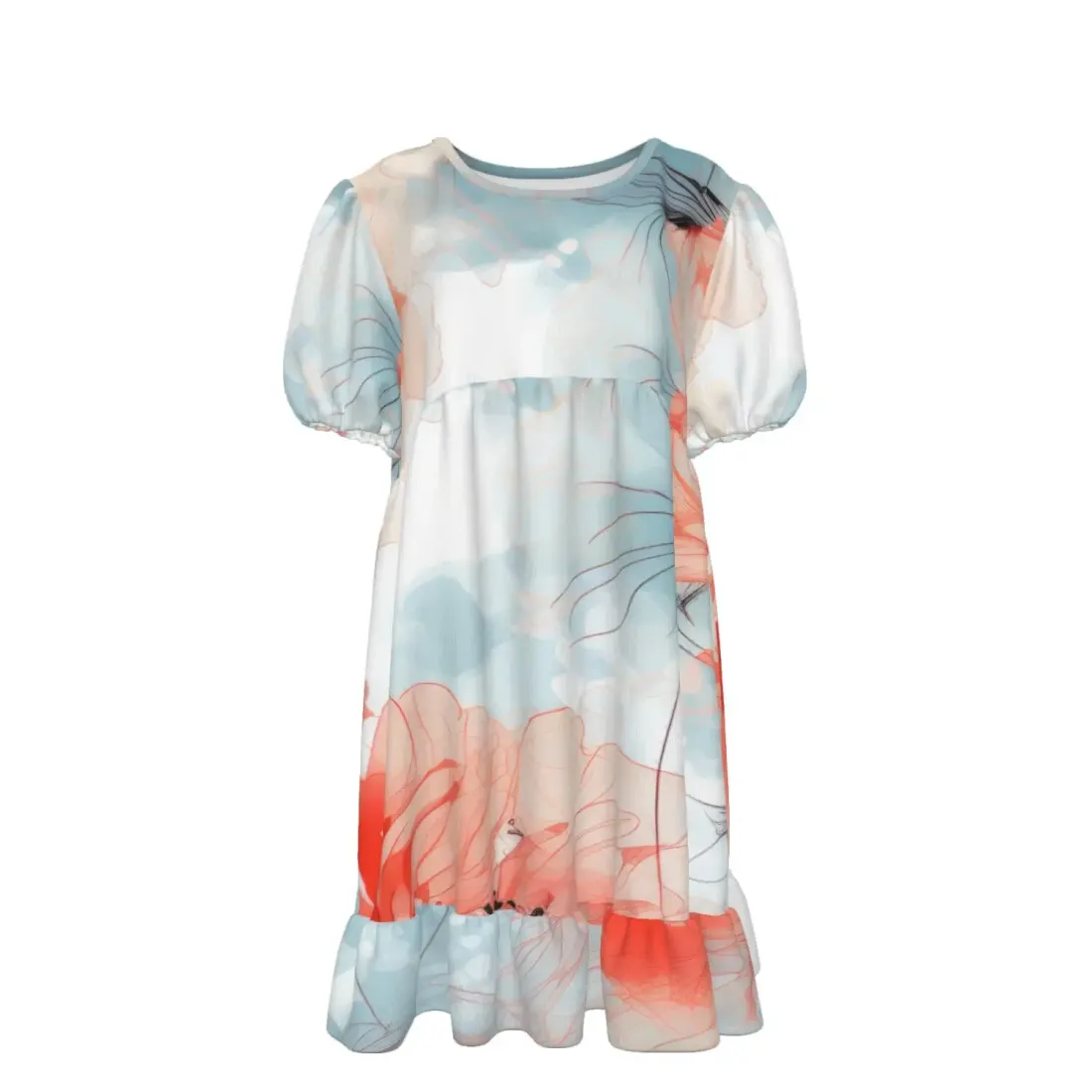Women's Puff Sleeve Ruffle Dress