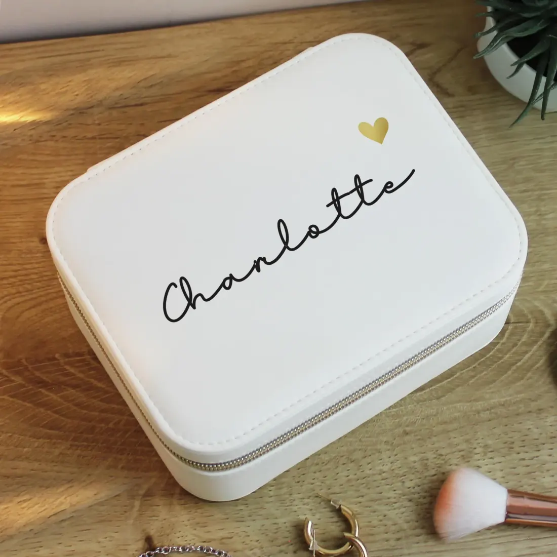 Personalised  Leatherette Travel  Jewellery Box, Custom Name Engraved Portable Jewellery Storage Gift