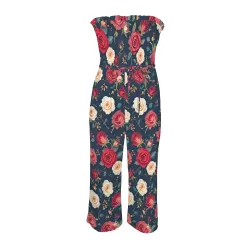 Women's Strapless Smocked Wide-Leg Jumpsuit thumbnail 5