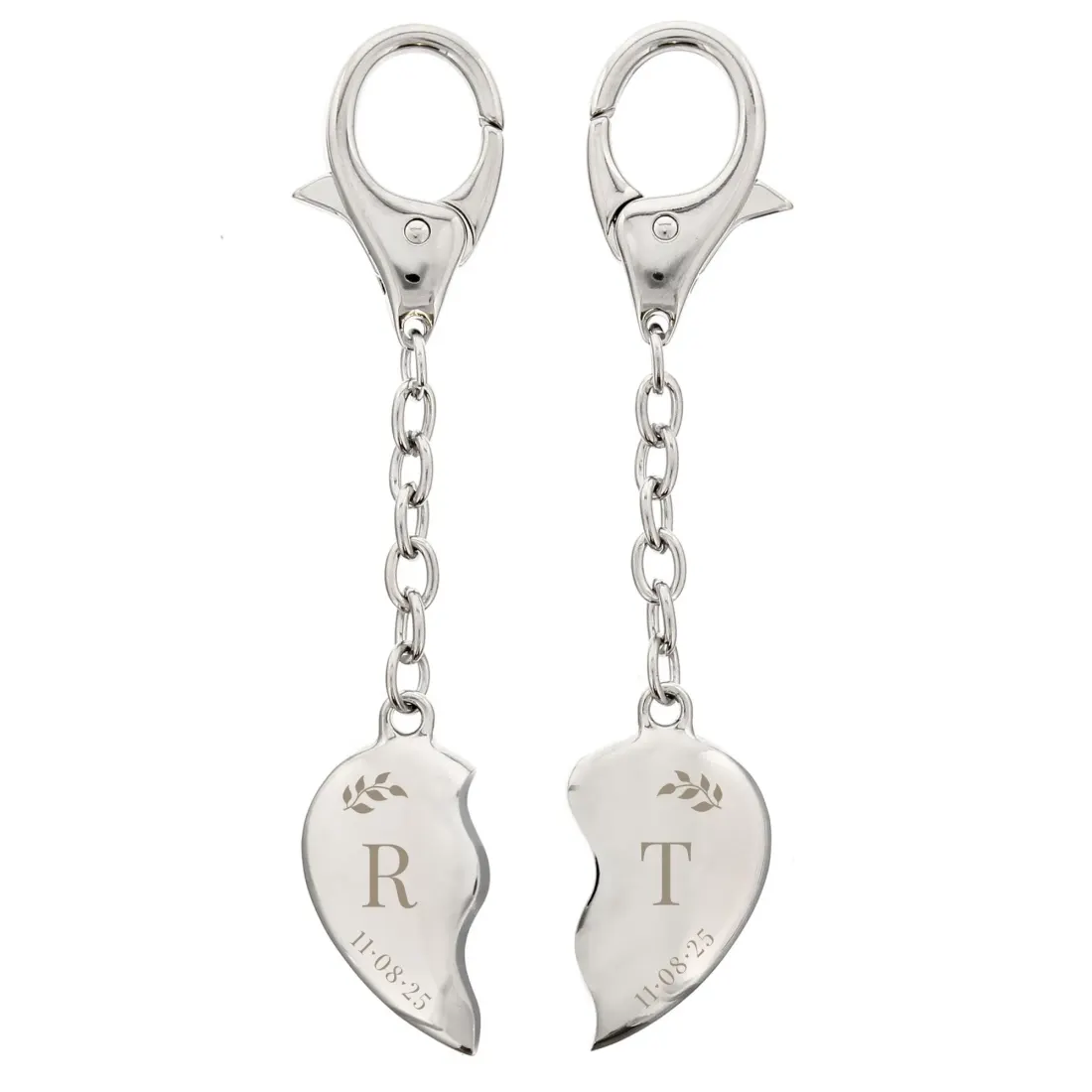 Custom Two Hearts Keyring, Initials Date Couple Set, Split Heart Engraved Gift — photo 5