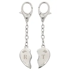 Custom Two Hearts Keyring, Initials Date Couple Set, Split Heart Engraved Gift thumbnail 5