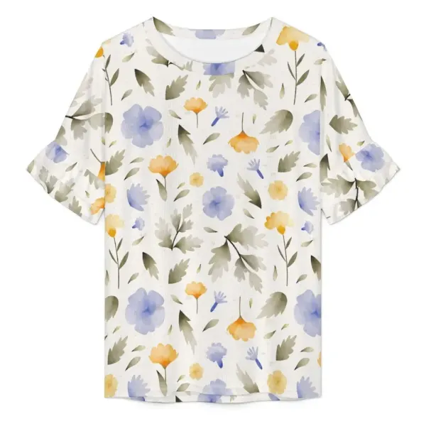 Women's All Over Print Ruffle Sleeve T-Shirts