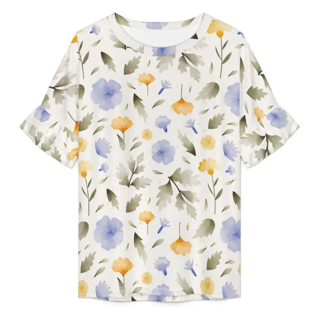 Women's All Over Print Ruffle Sleeve T-Shirts