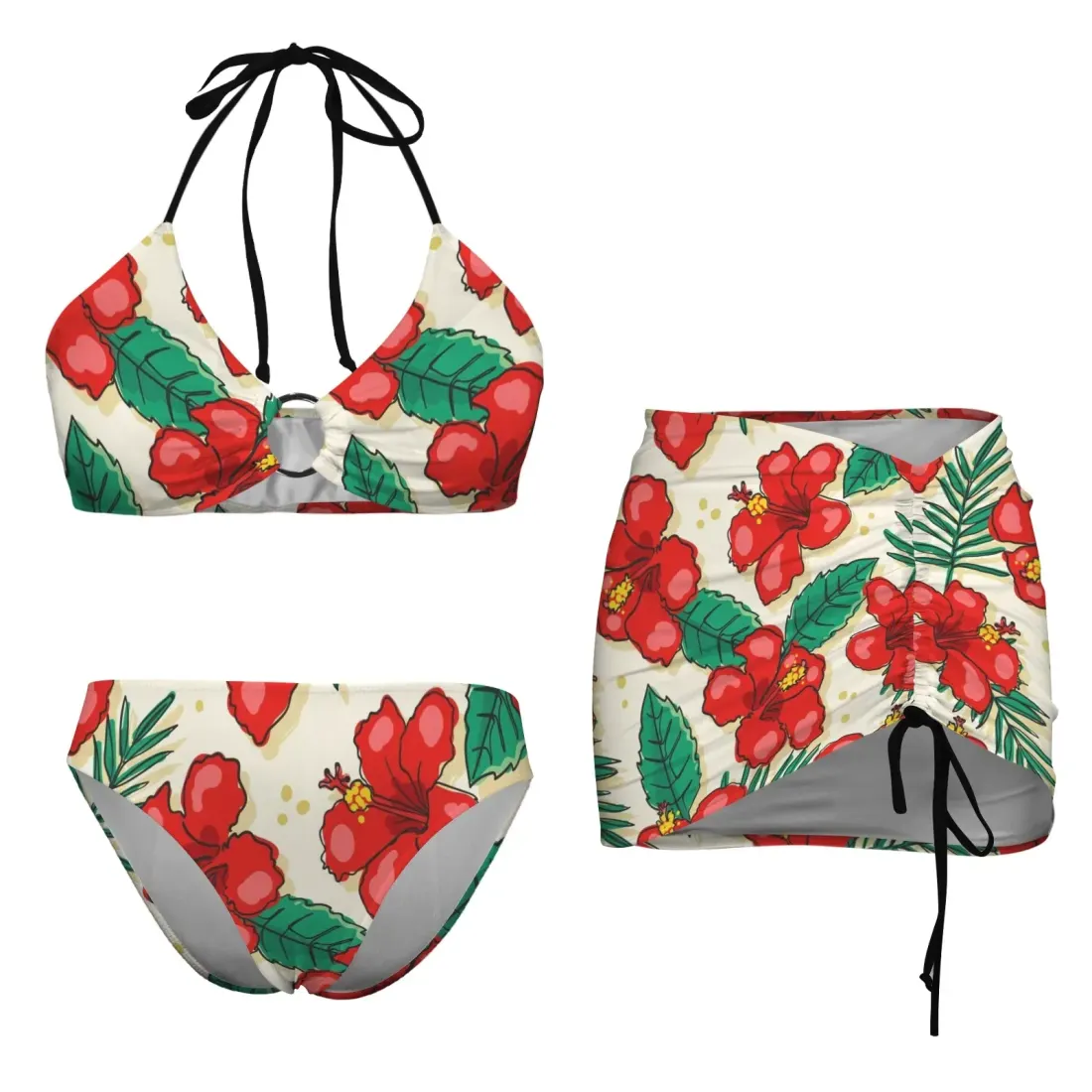 Drawstring Halterneck Three-Piece Swimsuit Skirt — photo 4