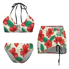 Drawstring Halterneck Three-Piece Swimsuit Skirt thumbnail 4