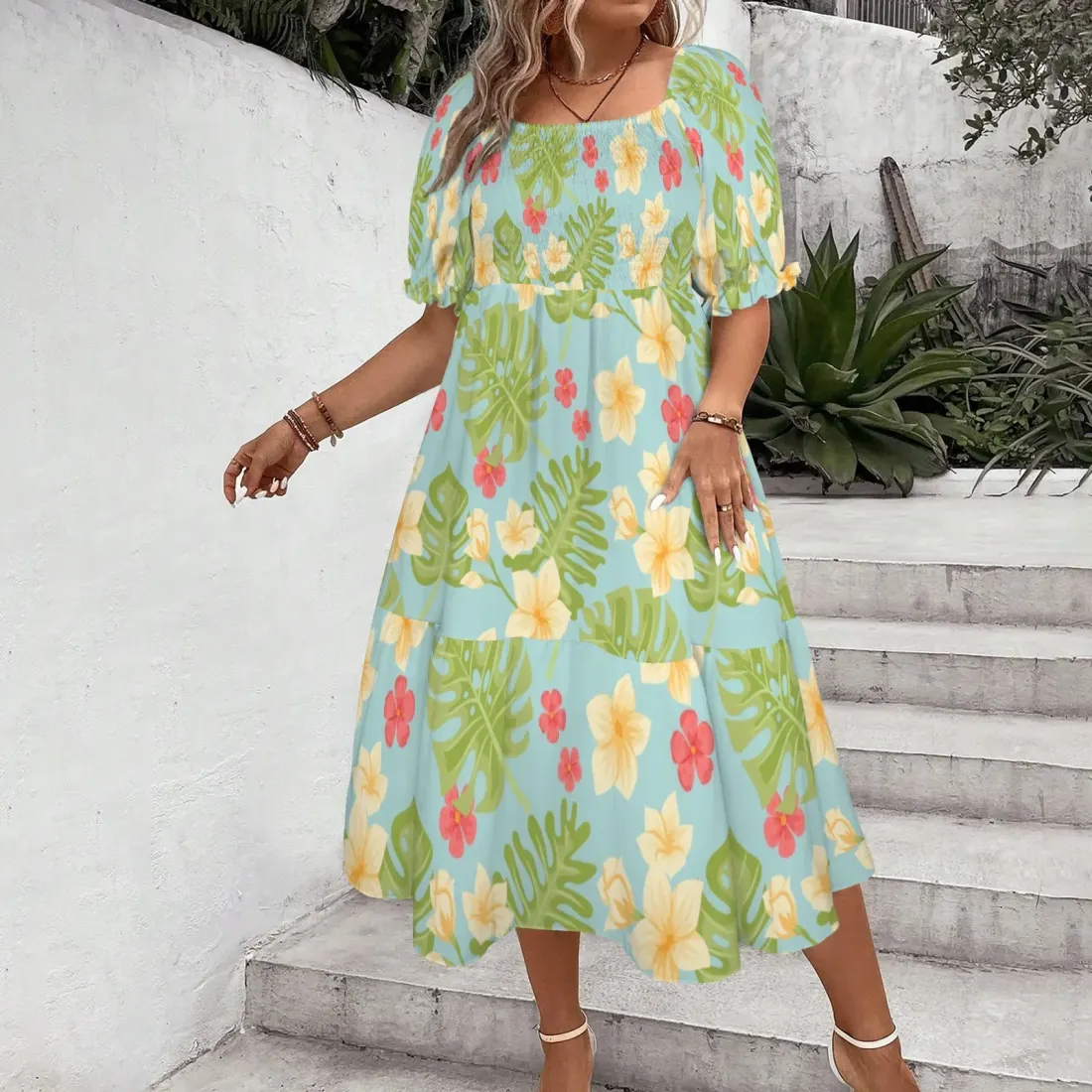 Women's Puff Sleeve Square Neck A Line Dress — photo 2
