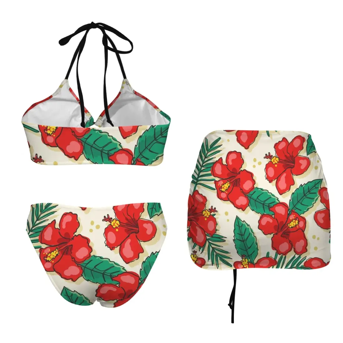 Drawstring Halterneck Three-Piece Swimsuit Skirt — photo 5