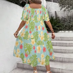 Women's Puff Sleeve Square Neck A Line Dress thumbnail 3