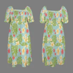 Women's Puff Sleeve Square Neck A Line Dress thumbnail 4