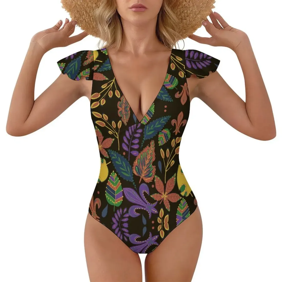 Women's V-neck Ruffle Sleeve One Piece Swimsuit — photo 3