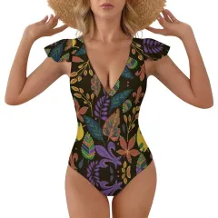 Women's V-neck Ruffle Sleeve One Piece Swimsuit thumbnail 3