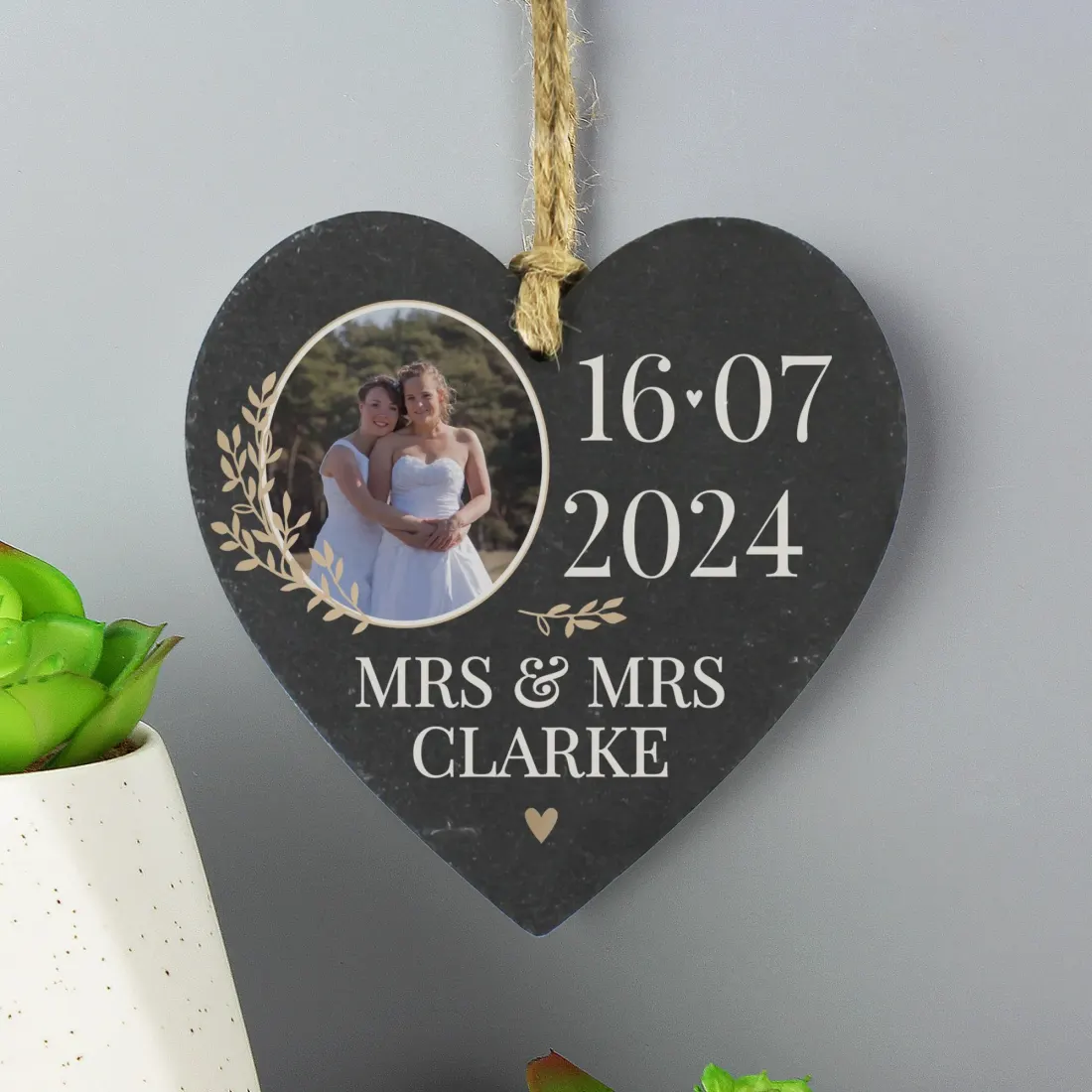 Personalised Photo Slate Heart Decoration, Custom Text Keepsake, Wedding Anniversary Gift — photo 3