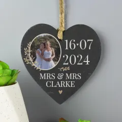 Personalised Photo Slate Heart Decoration, Custom Text Keepsake, Wedding Anniversary Gift thumbnail 3